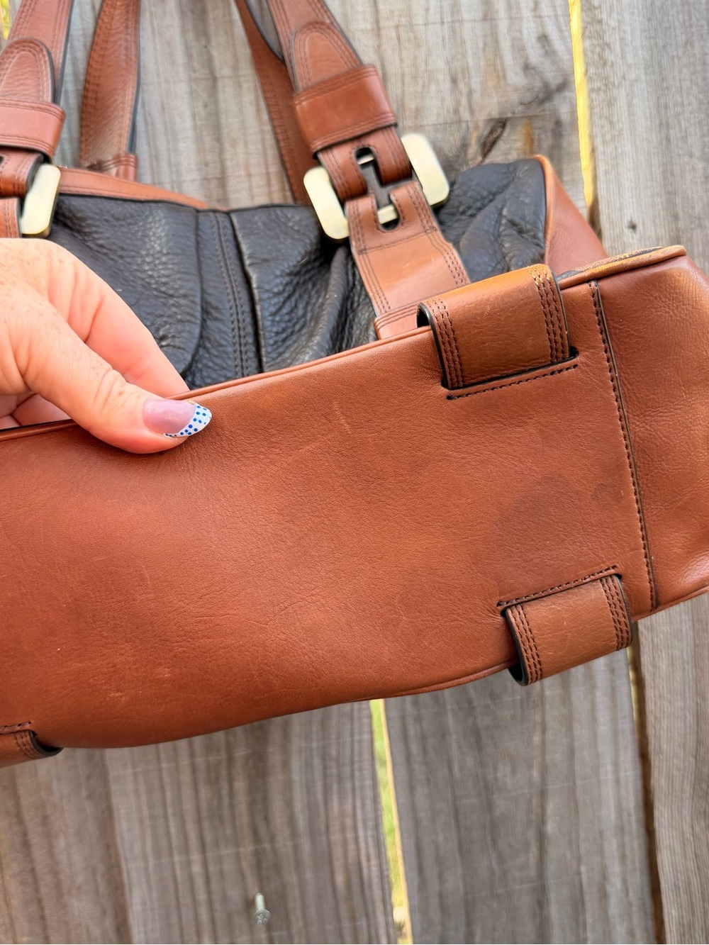 Michael Kors Brown & Cognac Leather Shoulder Tote - Picture 6 of 9